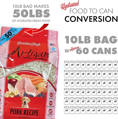 Grandma Lucy's Artisan Dog Food, Grain Free and Freeze-Dried - Artisan Pork, 10Lb Bag