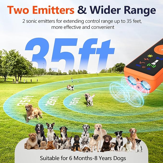 Ultrasonic Dog Bark Deterrent Device, Anti-Barking Control Device with LCD Screen & 3 Modes, Dog Training Tools to Stop Bad Behaviors, Safe Trainer Up to 35ft for Indoor Outdoor Use-02