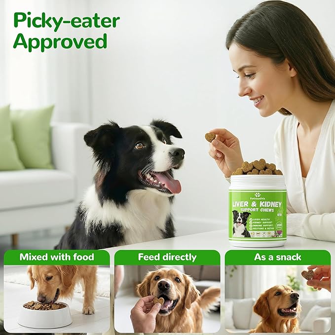 Liver Support for Dogs, Milk Thistle for Dogs - Detox, Metabolic, Dog Multivitamin Supplement for Liver and Kidney Support & Immune Health, 200 Soft Chews