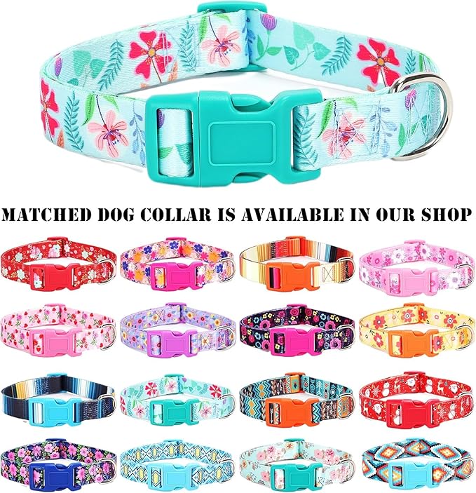 Moonpet Step in Dog Harness Leash Set- All Weather Reflective No-Pull Floral Pattern Padded Mesh Vest Harness for Cats Puppy Extra-Small Small Medium Large Dogs - Verdure Flower - M