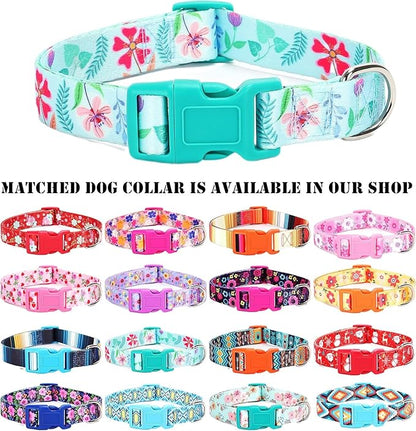 Moonpet Step in Dog Harness Leash Set- All Weather Reflective No-Pull Floral Pattern Padded Mesh Vest Harness for Cats Puppy Extra-Small Small Medium Large Dogs - Verdure Flower - M