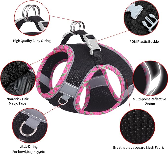 AIITLE Small Dog Harness - Breathable Double-Layer Jacquard No-Choke Vest, Durable Anti-Tear Fabric with Reflective Trim - Perfect for Running, Parties, Daily Walks (Black, XS)