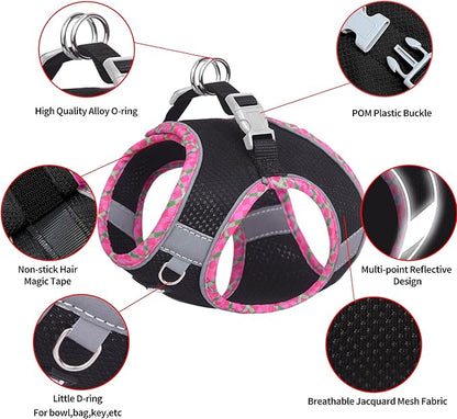 AIITLE Small Dog Harness - Breathable Double-Layer Jacquard No-Choke Vest, Durable Anti-Tear Fabric with Reflective Trim - Perfect for Running, Parties, Daily Walks (Black, XS)