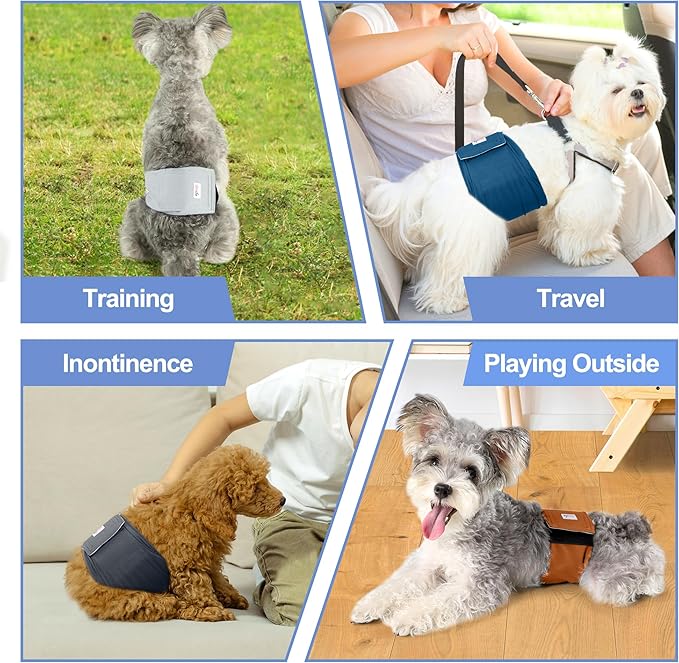 5 Pack Dog Diapers Male Reusable, Premium Belly Bands for Dogs, High Absorbing Male Dog Pee Wraps for Doggie in Incontinence or Excitable Urination and Training Gray XL