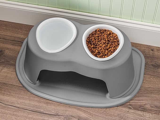 WeatherTech Double High Pet Feeding System w/Plastic Dog/Cat Bowls - 12" High Stand Dark Grey (PDHC6412DGDG)