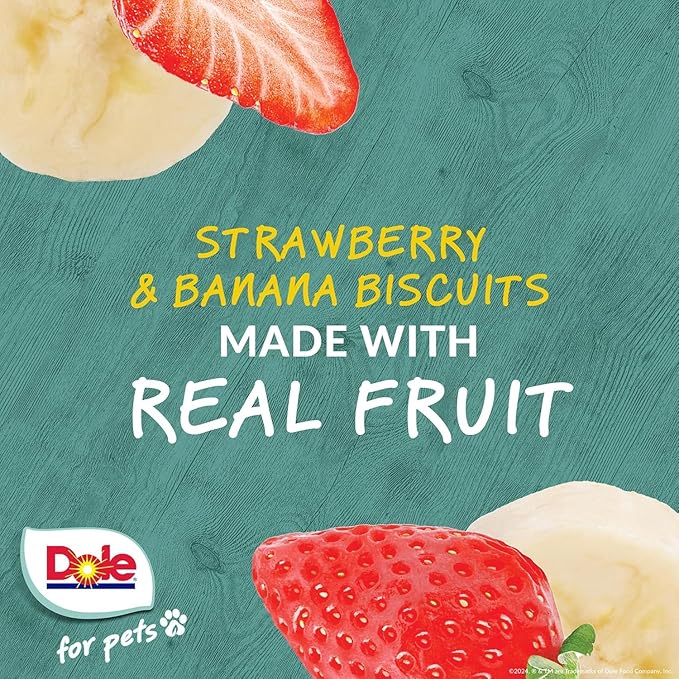 Dole for Pets Dog Biscuits Assorted Banana + Strawberry Mix, Real Fruit Flavor Vegan Crunchy Treats, No Wheat Corn Soy or Artificial Additives, Bite Size Training Snacks for Dogs, 7 Oz - 6 Pack