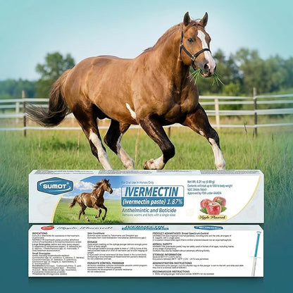 12 Pack Ivermectin Horse Paste 1.87% – Apple Flavored Oral Dewormer for Horses