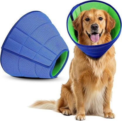 Soft Dog Cone Collar Alternative for Dogs – Adjustable Lightweight E-Collar for Recovery – Comfortable, Breathable Pet Cone to Stop Licking & Scratching After Surgery (Mesh Cloth - Blue, L (38-44cm))