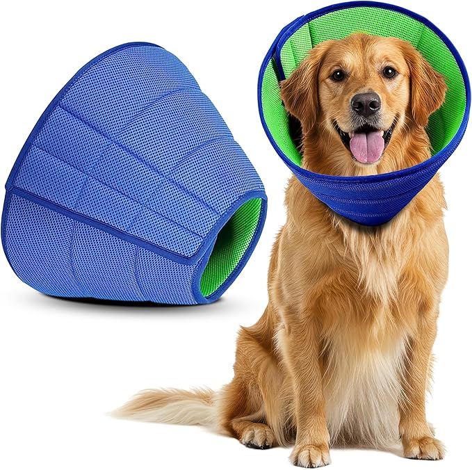 Soft Dog Cone Collar Alternative for Dogs – Adjustable Lightweight E-Collar for Recovery – Comfortable, Breathable Pet Cone to Stop Licking & Scratching After Surgery (Mesh Cloth - Blue, S (23-27cm))