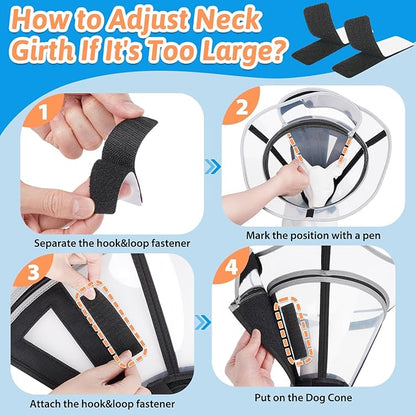Extended Dog Cone to Stop Licking, Adjustable Depth, Transparent Recovery Collar for Large Medium Dogs, Soft E-Collar After Surgery Neuter with Reflective Strip for Night Visibility XXL