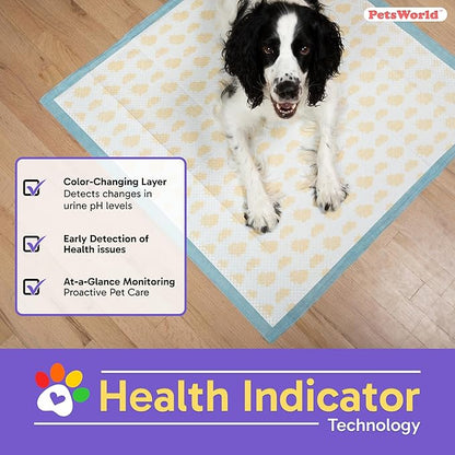 PETSWORLD Giant Dog Potty Pads, Odor-Eliminating, 36" x 36", Ultra Absorbent 5-Layer Leak-Proof Training Pads for Dogs & Cats (36x36 Health Indicating, 100 Count)