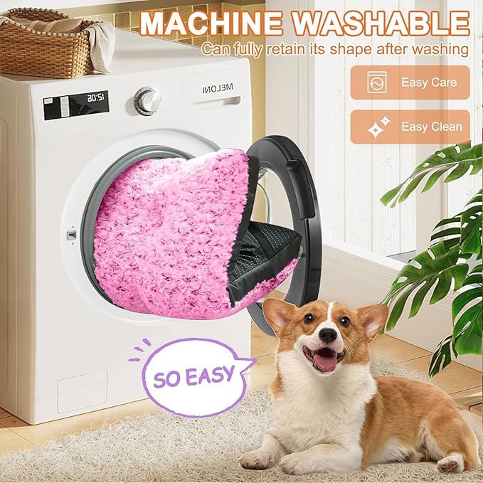 POCBLUE Washable Dog Beds for Crate, Small Plush Pet Mat for Cages, Anti-Slip Crate Pad for Outdoor/Indoor/Car Use, Comfy & Soft Kennel Pad for Dogs and Cats Up to 25 lbs, 23"x17", Pink