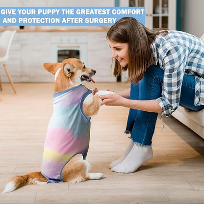 Dog Surgery Recovery Suit for Male Female, Spay Neuter Cone Alternative Surgical Onesie, Tie-dye Light Blue, M