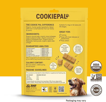 CookiePal Dog Treats, Crunchy Peanut Butter Puppy Training Treats, Human Grade USDA Organic, Natural Dog Biscuits, 10oz (Pk of 3)