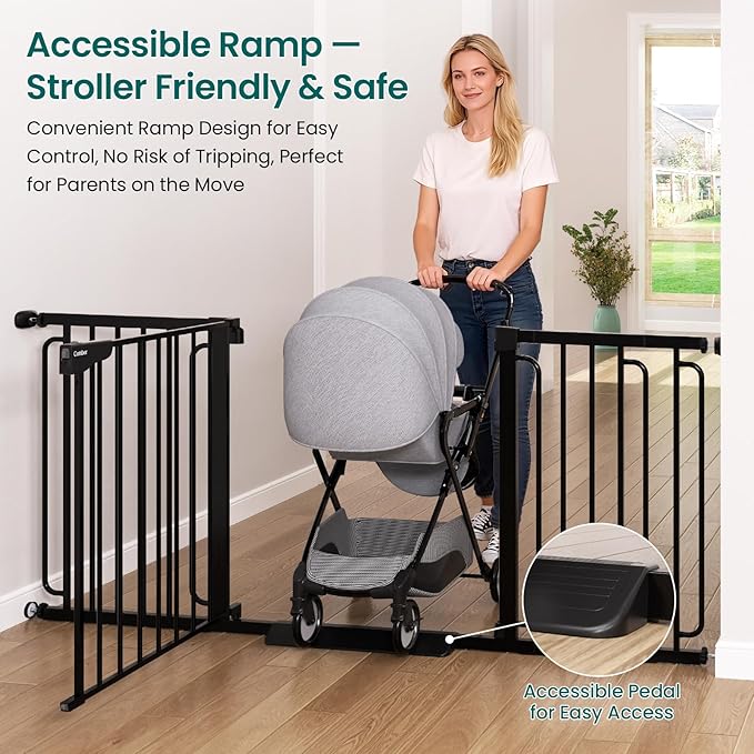 Cumbor 29.7-51.5" Baby Gate (Black) & 36.6-69" Extra Wide Dog Gate (Black) for Stairs, Doorways & Hallways