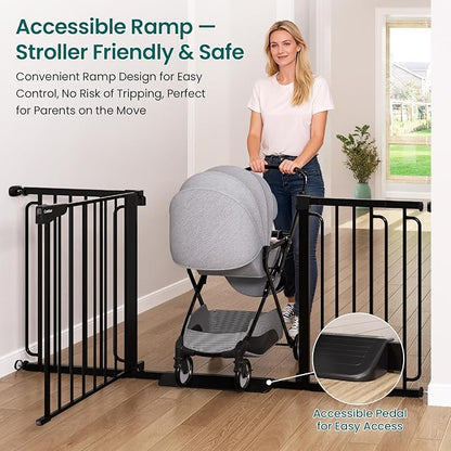 Cumbor 29.7-51.5" Baby Gate (Black) & 36.6-69" Extra Wide Dog Gate (Black) for Stairs, Doorways & Hallways