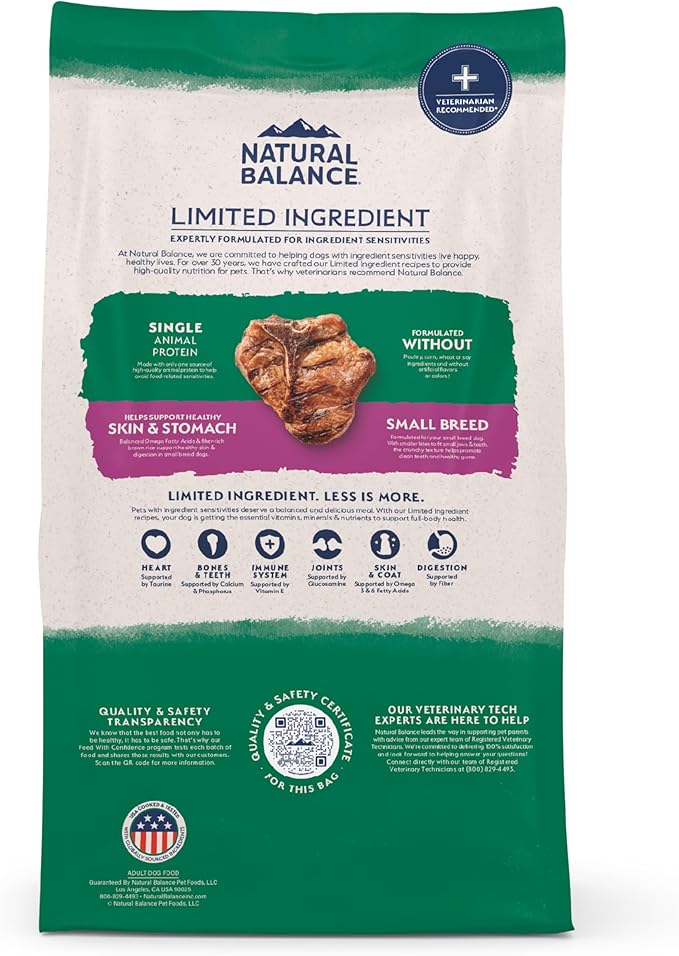 Natural Balance Limited Ingredient Small-Breed Adult Dry Dog Food with Healthy Grains, Lamb & Brown Rice Recipe, 12 Pound (Pack of 1)