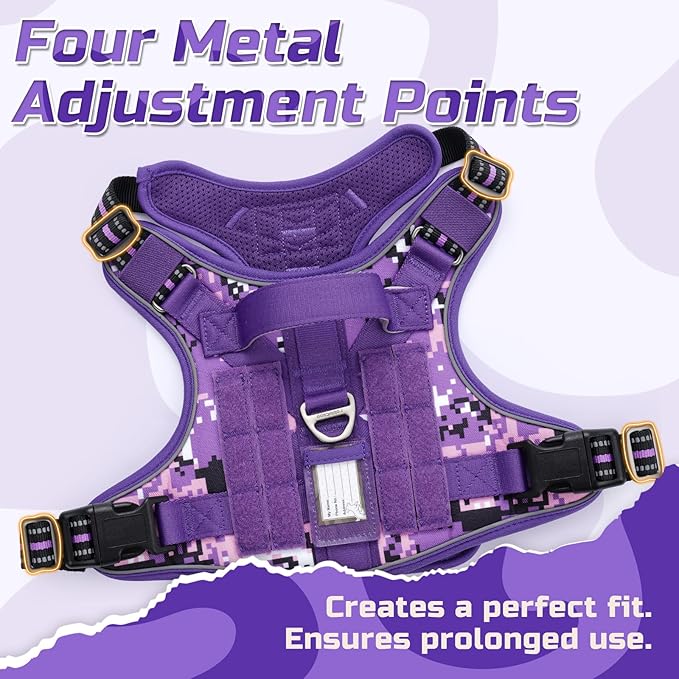 rabbitgoo Tactical Dog Harness for Large Dogs, No Pull Military Service Vest with Handle & Molle, Easy Control for Training Walking, Adjustable Reflective Straps, Purple Camo, XL
