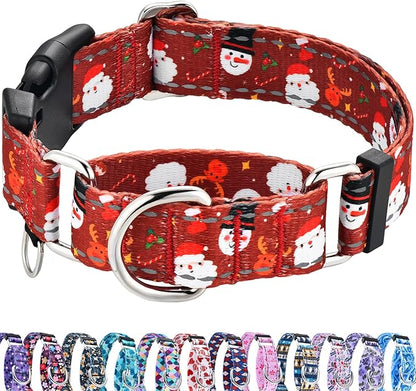 Christmas Reflective Martingale Collar for Dogs with Quick Release Buckle Holiday Dog Collars (Red Snowman, Medium)