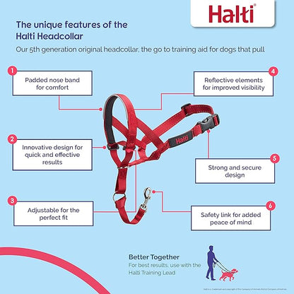 Halti Headcollar - Stop Your Dog Pulling on The Leash. Adjustable, Reflective and Lightweight, with Padded Nose Band. Dog Training Anti-Pull Collar for Large Dogs (Size 4, Red)