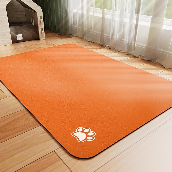 HotLive Dog Food Mat - Absorbent Cat Mat for Food and Water, No Stains Pet Feeding Bowl Mat, Easy to Clean Pet Placemats, Quick Dry Dog Water Dispenser Mat for Messy Drinkers | Paw Orange 24"x36"