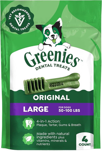 Greenies Veterinarian-Recommended Adult Natural Dental Dog Treats Large Size, Dog Dental Chews, Original Flavor, 6 oz. Pack, 4 Count