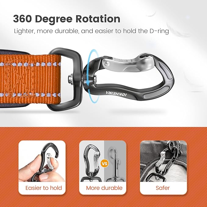 IOKHEIRA Orange Leash for Large Dogs, Multifunctional Adjustable Heavy Duty Leash