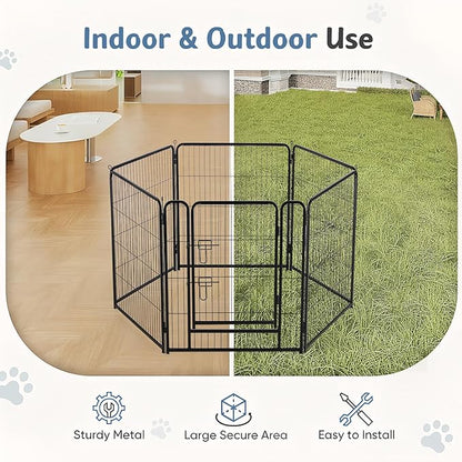 DUMOS Dog Playpen Indoor, Metal 32 Inch 6 Panels Foldable Pet Fence with Door, Outdoor Small Medium Large Dog Puppy Portable Exercise Play Pen for RV Camping, Trips, Play Yard