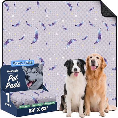 WanpeeGoo Washable Pee Pads for Dogs, 1 Pack Reusable Puppy Pads, Super Absorbent & Leakproof Dog Pads, Anti-Slip Dog Pee Pads for Puppy Training & Incontinence, Leaf Pattern, 63"x63"