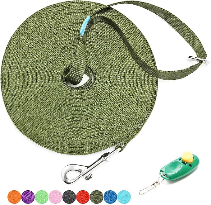 BAAPET 15/20/30/50/100 ft Long Dog Training Leash with Clickers for Small, Medium and Large Dogs or Cats (30 Feet, DarkGreen)