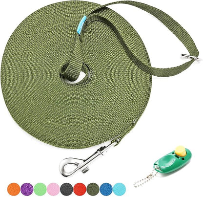 BAAPET 15/20/30/50/100 ft Long Dog Training Leash with Clickers for Small, Medium and Large Dogs or Cats (30 Feet, DarkGreen)