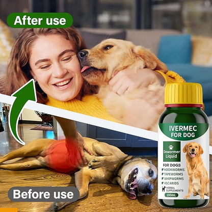 lvermect Dewormer Liquid for Dogs, Broad Spectrum for All Wormer, Digestive Cleanser Treatment, Hookworms, Lung Worms, Pin Worms, Round Worms