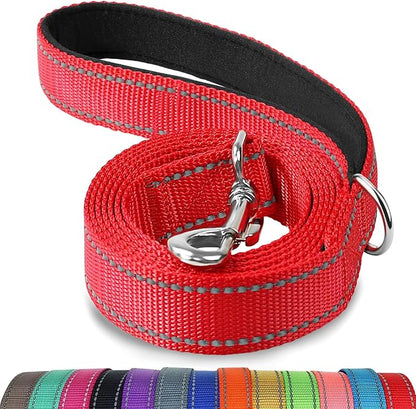 Joytale Dog Leash, 5 FT Double-Sided Reflective, Padded Handle Nylon Heavy Duty Leashes for Medium & Large Dogs Walking, Red