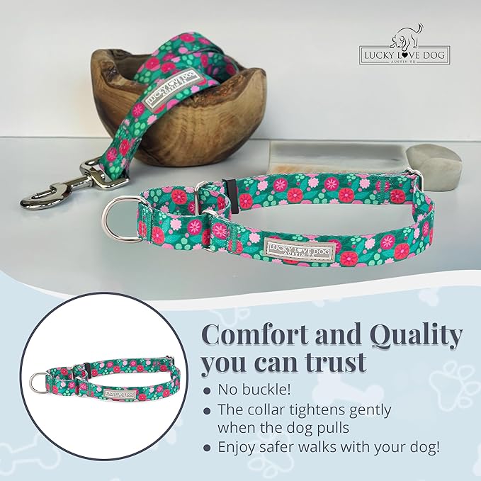 Lucky Love Dog Martingale Dog Collar - Adjustable, No-Slip, Durable, & Soft Webbing Collar for Male and Female Dogs Ideal for Training & Walking - Penny, Small