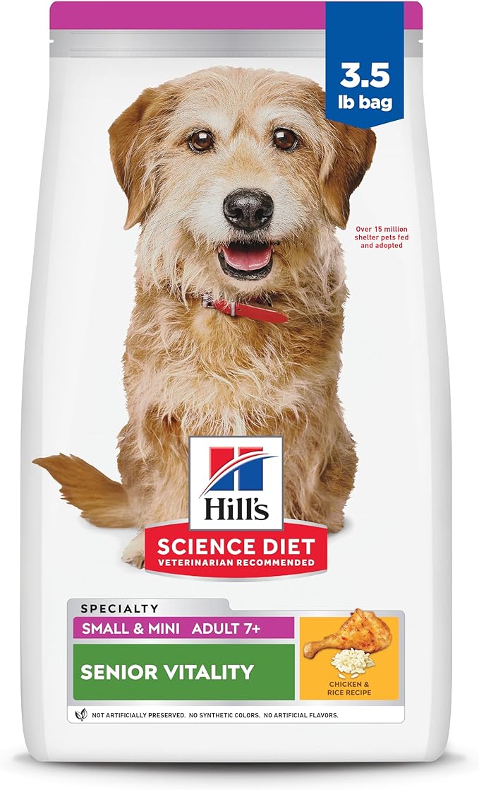 Hill's Science Diet Adult 7+ Senior Vitality Small & Mini Dry Dog Food, Chicken & Rice, 3.5 lb. Bag
