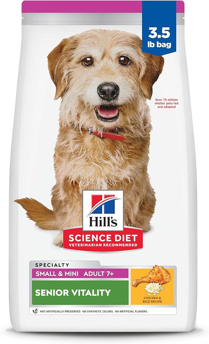 Hill's Science Diet Adult 7+ Senior Vitality Small & Mini Dry Dog Food, Chicken & Rice, 3.5 lb. Bag