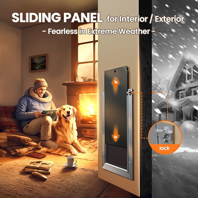 Dog Door for Wall, Medium Doggy Door, Heavy Duty Cat Pet Door, All Aluminum Frame, 2 Magnetic Flaps, Energy Efficient, Sliding Lock Panel, Easy to Install (Pets Up to 45 LB)