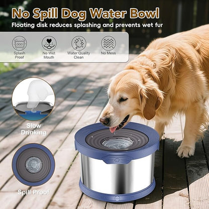 UPSKY Dog Water Bowl No Spill 12L Stainless Steel, 3.17 Gallon Large Capacity Spill-Proof Dog Bowls, Non-Slip Slow Drinking Anti-Splash Bowl for Large Messy Drinkers, No Mess Indoor/Outdoor Use, Blue