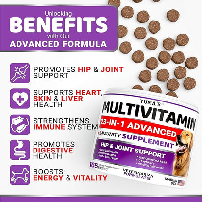 Dog Multivitamin Chewable with Glucosamine - Dog Vitamins and Supplements - 165 Treats - Senior & Puppy Multivitamin for Dogs - Hip & Joint Support - Immune Health, Skin, Heart, Digestion, Probiotics