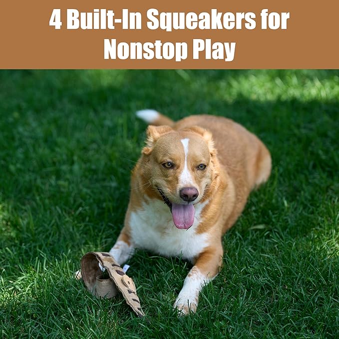 SPOT Skinneeez Leather Snake – 25in Stuffing-Free Dog Toy with Real Leather & 4 Squeakers, Durable Tug Toy for Light to Moderate Chewers, Great for Medium & Large Dogs