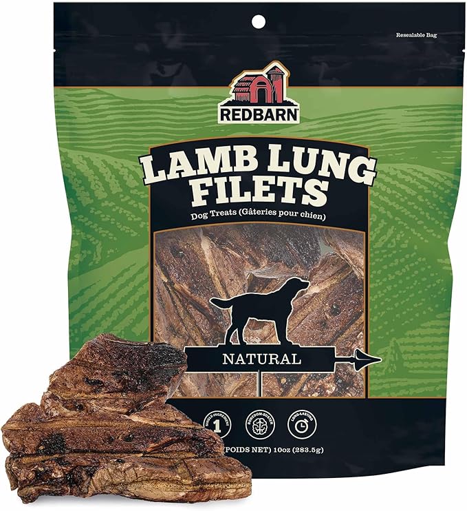 Redbarn Lamb Lung Filets - Oven Roasted Jerky-Style Dog Treats, Flavorful, Tasty & Highly Palatable Chews, Single Ingredient Protein – 10 oz, Case of 10 Bags