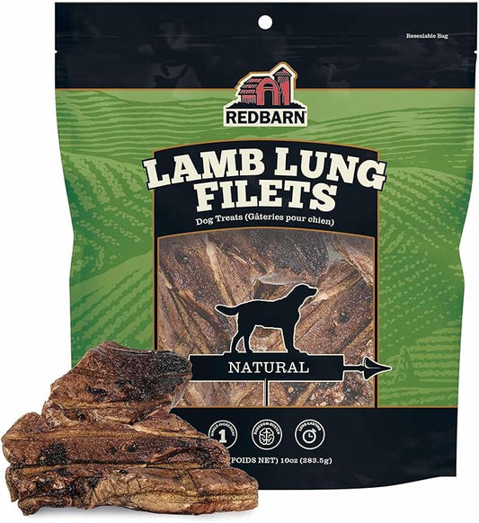 Redbarn Lamb Lung Filets - Oven Roasted Jerky-Style Dog Treats, Flavorful, Tasty & Highly Palatable Chews, Single Ingredient Protein – 10 oz, 1 Bag