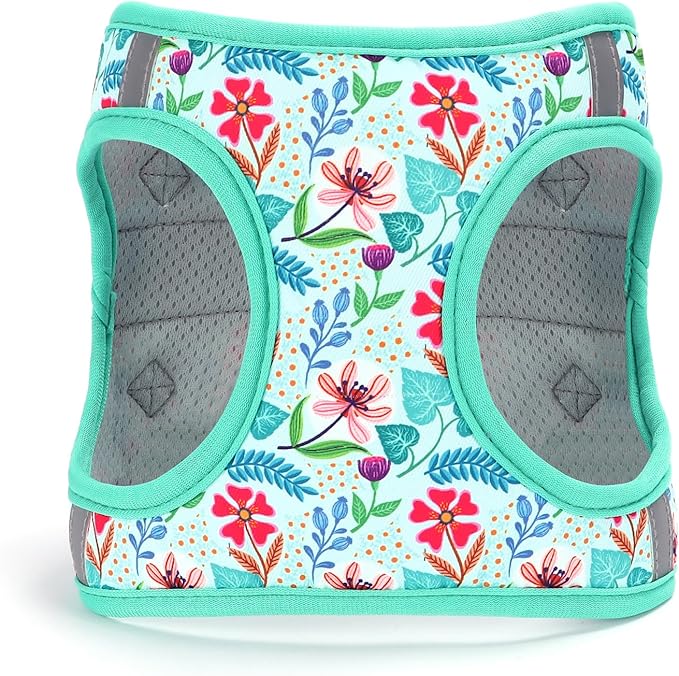 Moonpet Step in Dog Harness Leash Set- All Weather Reflective No-Pull Floral Pattern Padded Mesh Vest Harness for Cats Puppy Extra-Small Small Medium Large Dogs - Verdure Flower - M