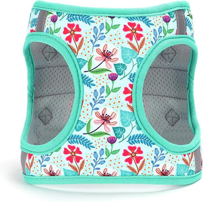 Moonpet Step in Dog Harness Leash Set- All Weather Reflective No-Pull Floral Pattern Padded Mesh Vest Harness for Cats Puppy Extra-Small Small Medium Large Dogs - Verdure Flower - L