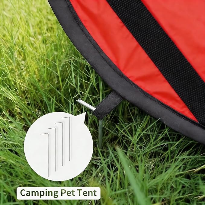 36 Inch Foldable Dog Crate for Mediun Dogs - Portable Travel Kennel with Mesh Windows & Waterproof Cover - Indoor Outdoor Pop-Up Dog Cage for Car, Camping (Red)