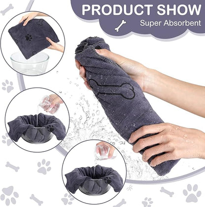 Chumia 8 Pcs Dog Towels for Drying Dogs Cats Pet Towels Bulk Puppy Microfiber Fast Drying Paw Bath Bathing Supplies Absorbent for Medium Pets(40 x 24 Inch,Dog Paw and Bone,Gray)