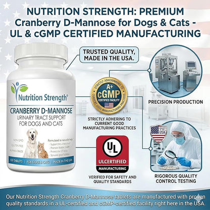 Cranberry D-Mannose for Dogs, Support for Bladder & UTI, Pet Urinary Tract + Immune Health Supplement, Cranberry for Dogs with D-Mannose & Vitamin C, 150 Chewable Tablets