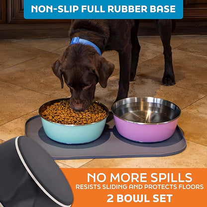 Master Pet Supply Stainless Steel Dog Bowls Set of 2 (128 Oz Each) with Non-Slip Rubber Base - Black Velvet - Basic Dog Food Bowl Water & Food Bowls for Small Medium Large Dogs & Cats, Metal Dish
