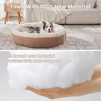 45 inches Donut Dog Bed for Extra Large Dogs,Calming Round Pet Bed with Removable & Washable Cover, Plush Faux Fur & Corduroy, Fits up to 100 lbs Pets(Brown,XL)