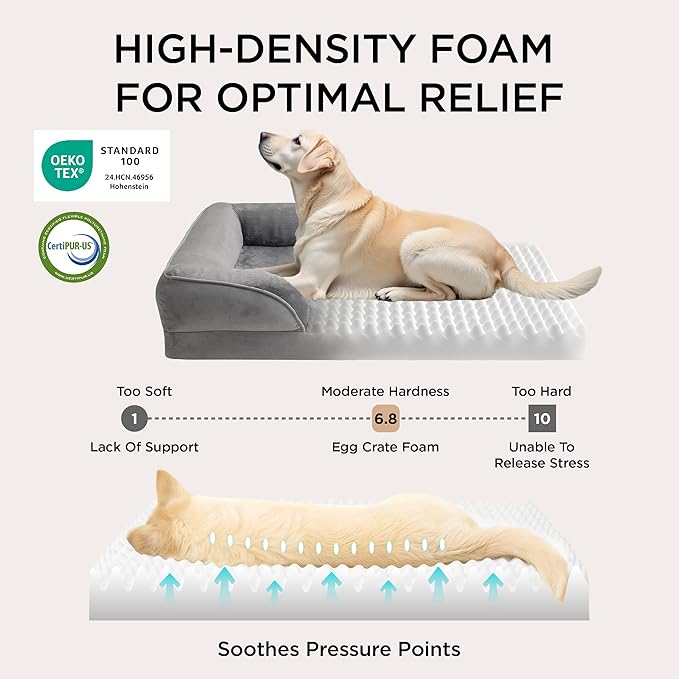 Bedsure Orthopedic Dog Bed Medium Size Dogs - Washable Medium Dog Cat Bed Waterproof, Comfort Pet Couch Sofa with Washable Removable Cover, Pets Bed with Nonskid Bottom, Light Grey, 28"